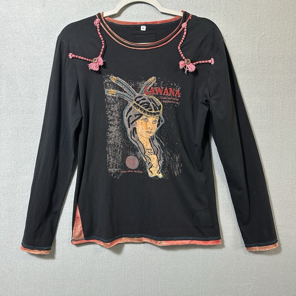 Double D Ranch Top Women's Medium Black Native Western Boho Artsy